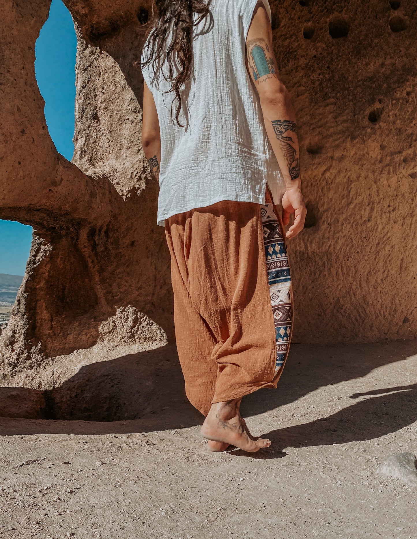 Calça Samurai Ganesha - Gaze de Algodão Mascavo