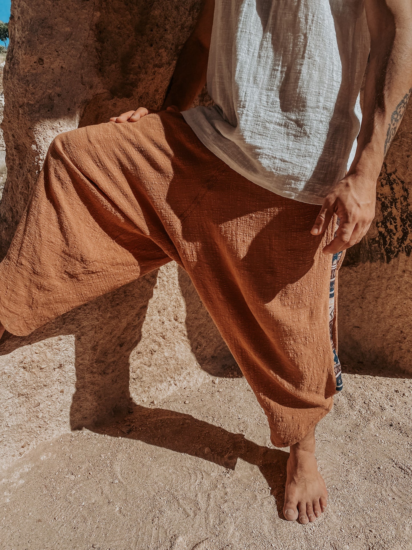 Calça Samurai Ganesha - Gaze de Algodão Mascavo