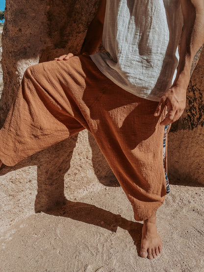 Calça Samurai Ganesha - Gaze de Algodão Mascavo