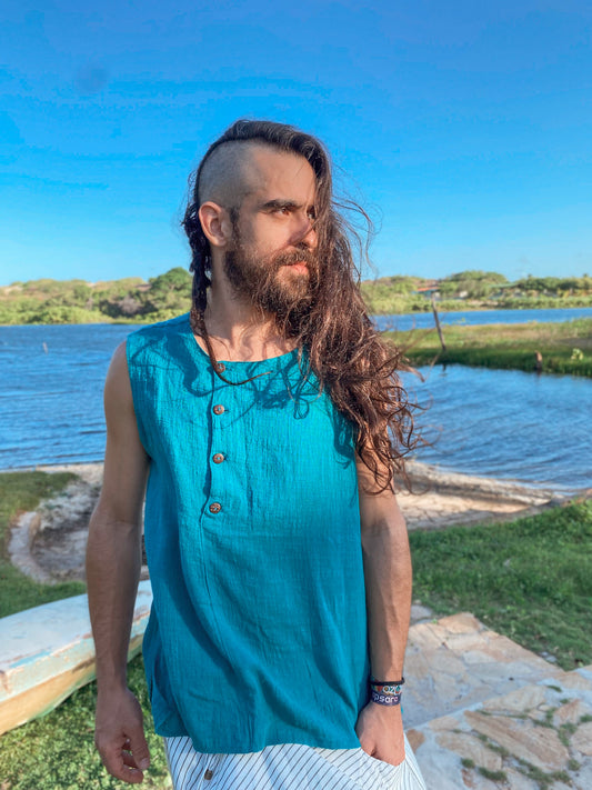 Brahma T-Shirt - Petroleum Blue Cotton Gauze