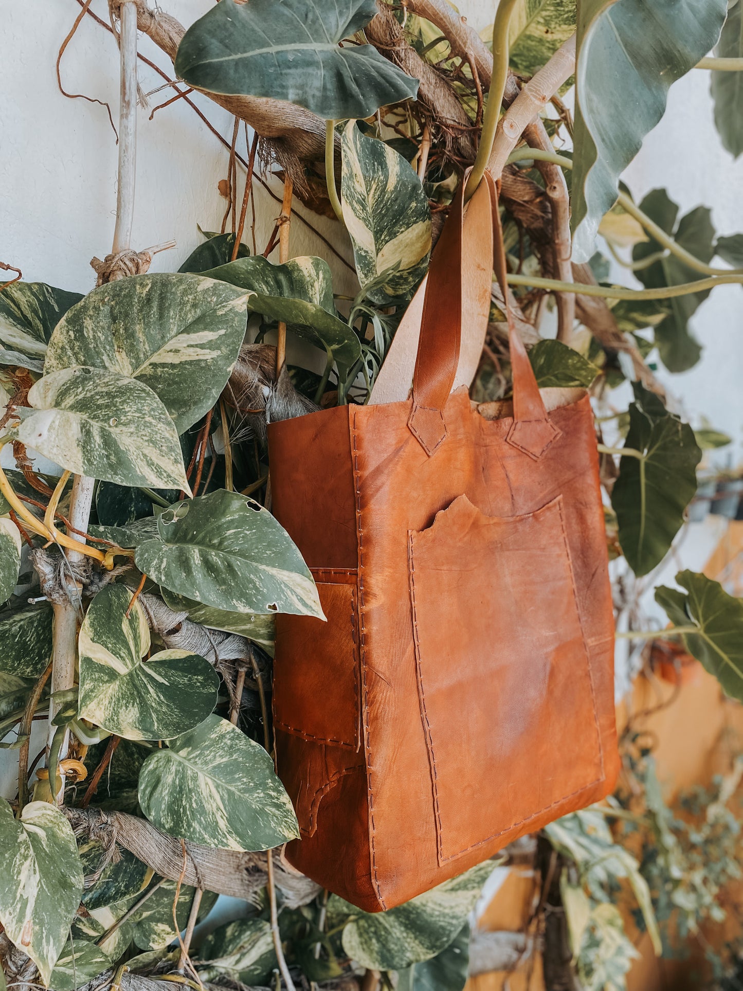 Leather Bag with Fur - Personalized Pockets