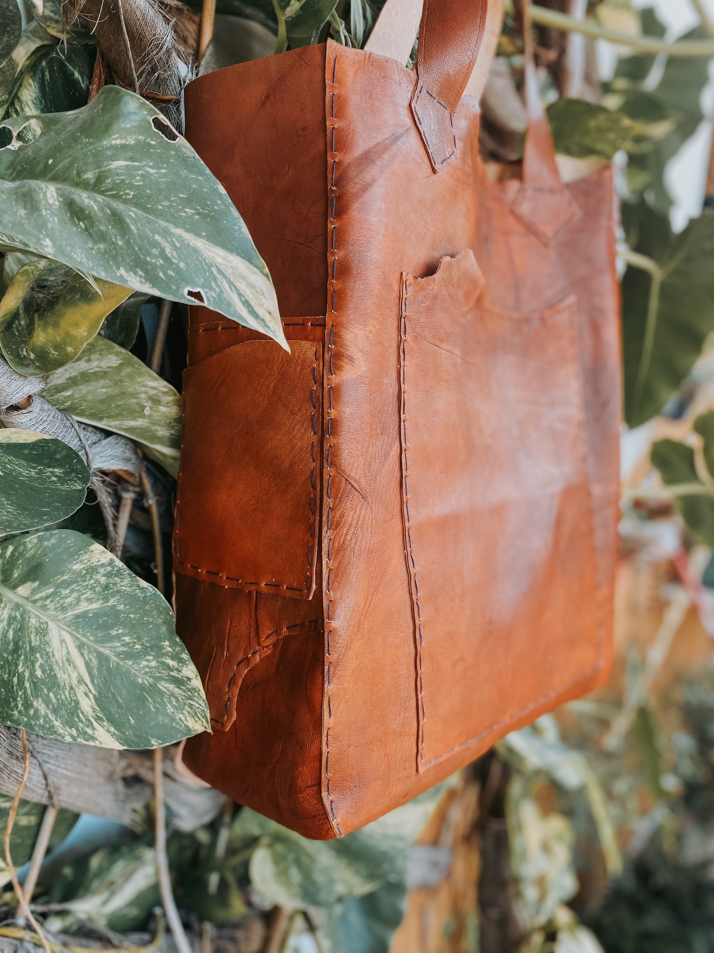 Leather Bag with Fur - Personalized Pockets