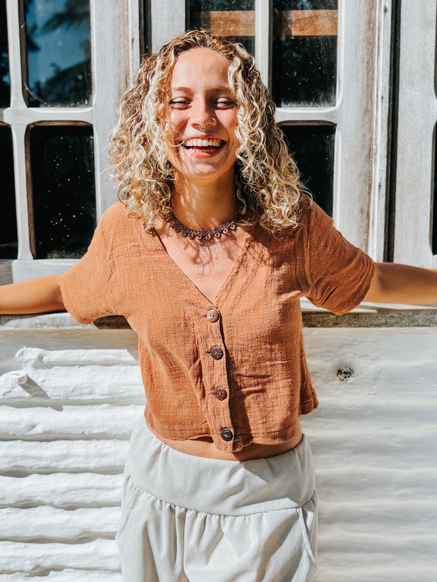 Blusa Capadócia - Gaze de Algodão Mascavo