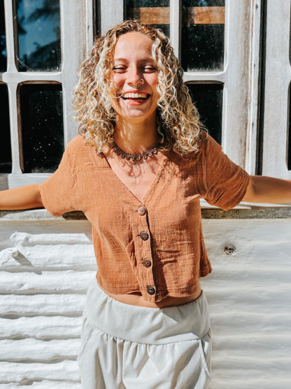 Blusa Capadócia - Gaze de Algodão Mascavo