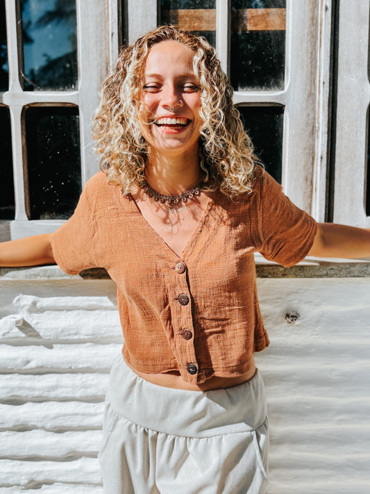 Blusa Capadócia - Gaze de Algodão Mascavo