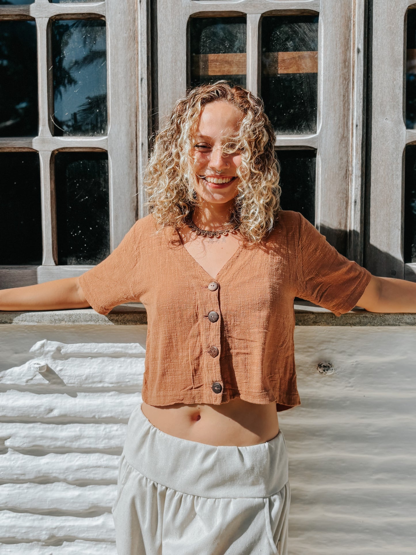 Blusa Capadócia - Gaze de Algodão Mascavo