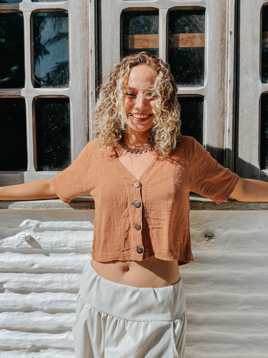 Blusa Capadócia - Gaze de Algodão Mascavo