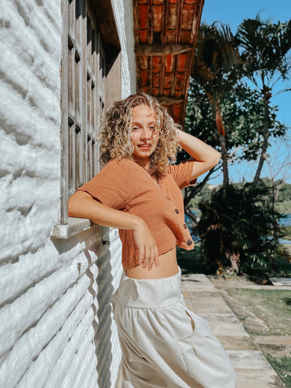 Blusa Capadócia - Gaze de Algodão Mascavo