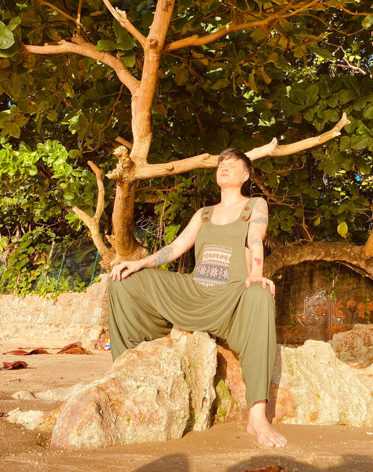 Pachamama Jumpsuit - Green with Ethnic detail 