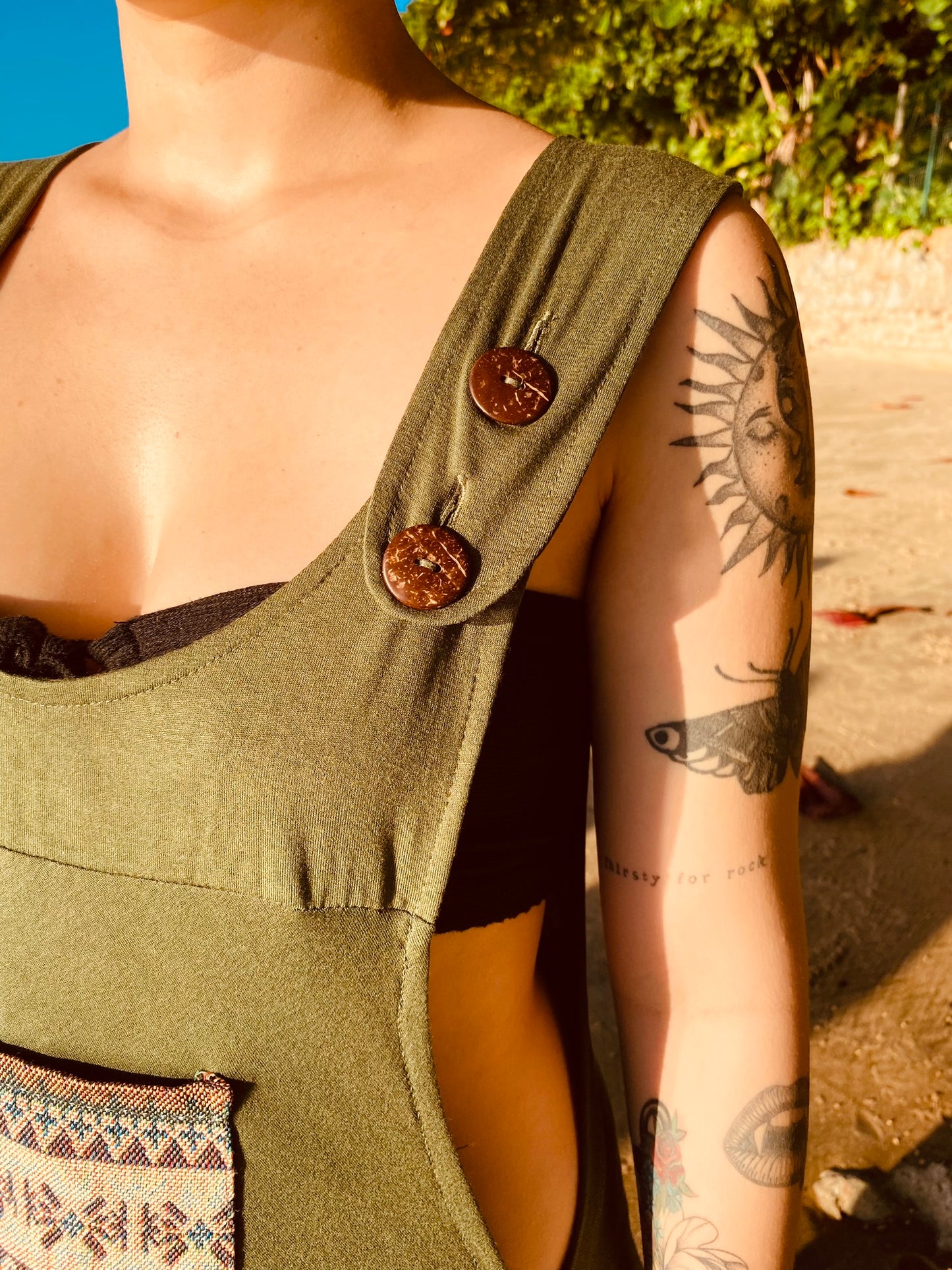 Pachamama Jumpsuit - Green with Ethnic detail 