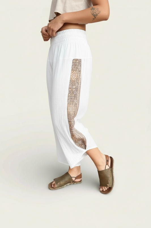 Calça Samurai Ganesha - Gaze de Algodão Branca