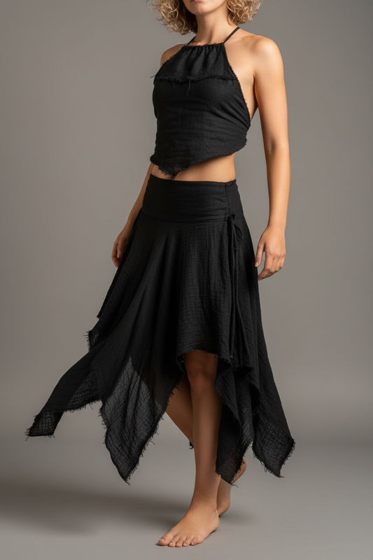 Saia Capadócia - Gaze de Algodão Preta