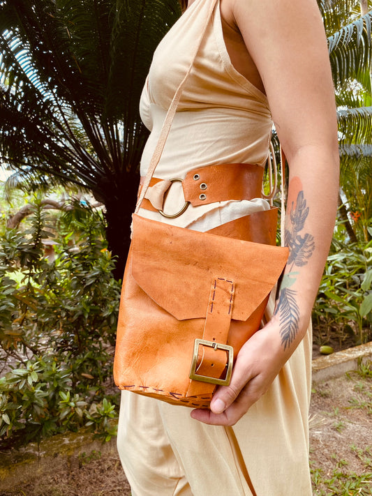 Leather Bag with Fur - Personalized Pockets
