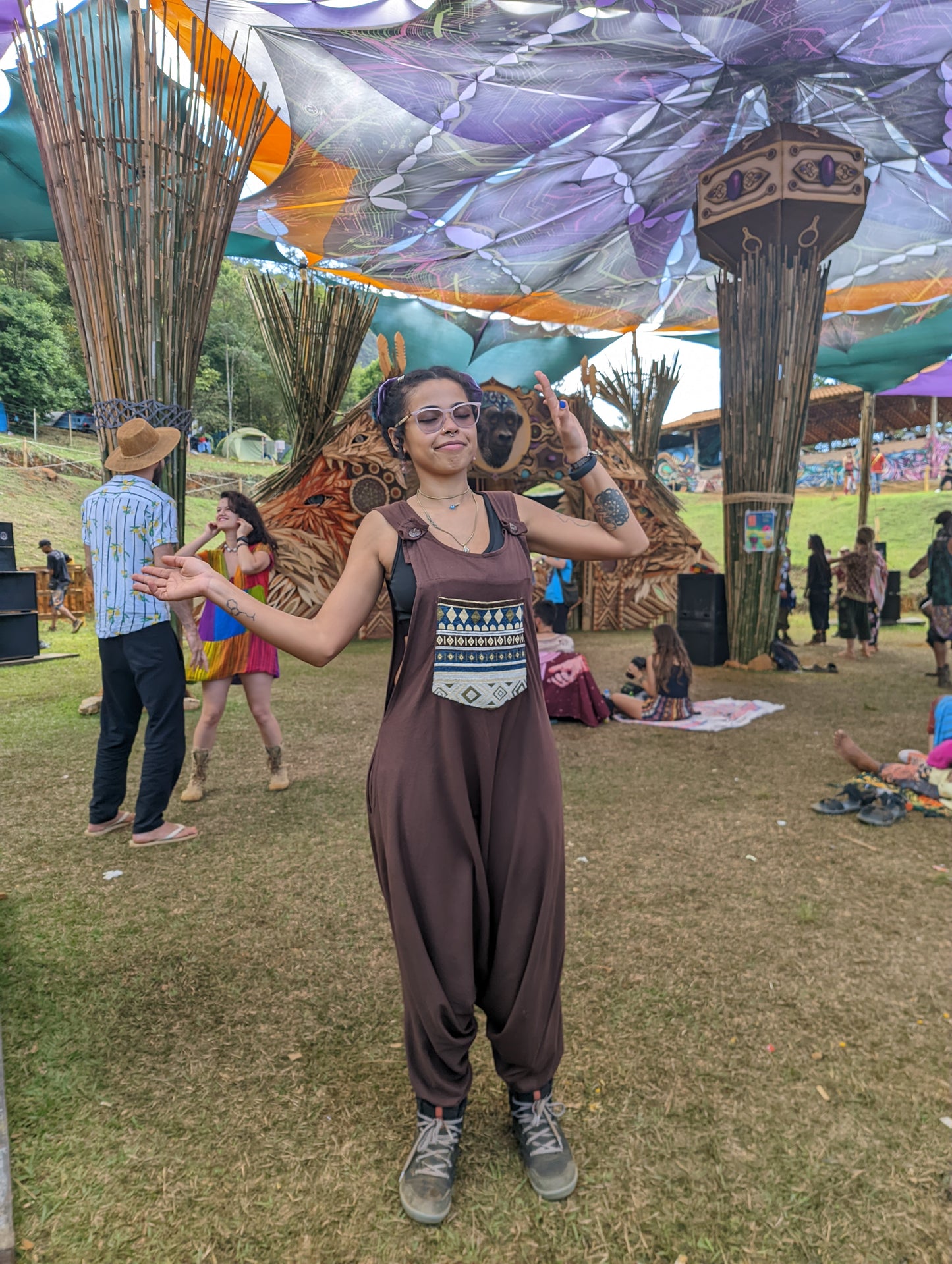 Pachamama Jumpsuit - Brown with Ethnic Pocket