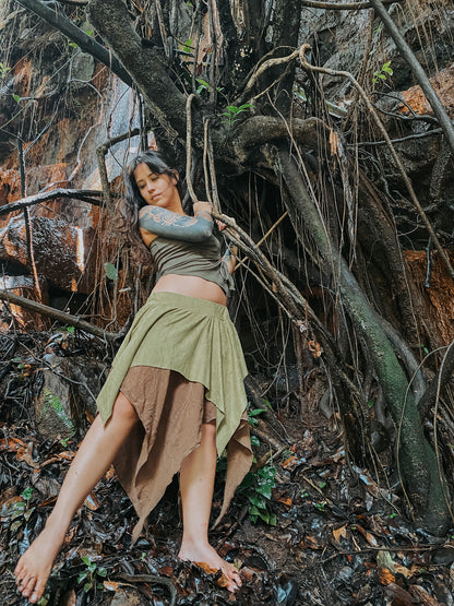 Gypsy Pointed Skirt - Dark Green with Earthy Suede