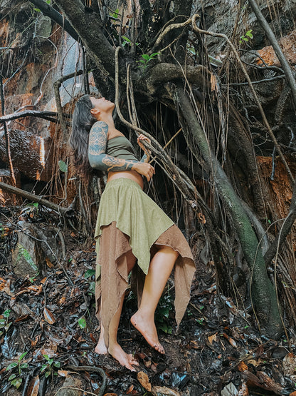Gypsy Pointed Skirt - Dark Green with Earthy Suede