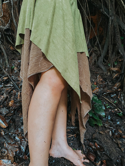 Gypsy Pointed Skirt - Dark Green with Earthy Suede