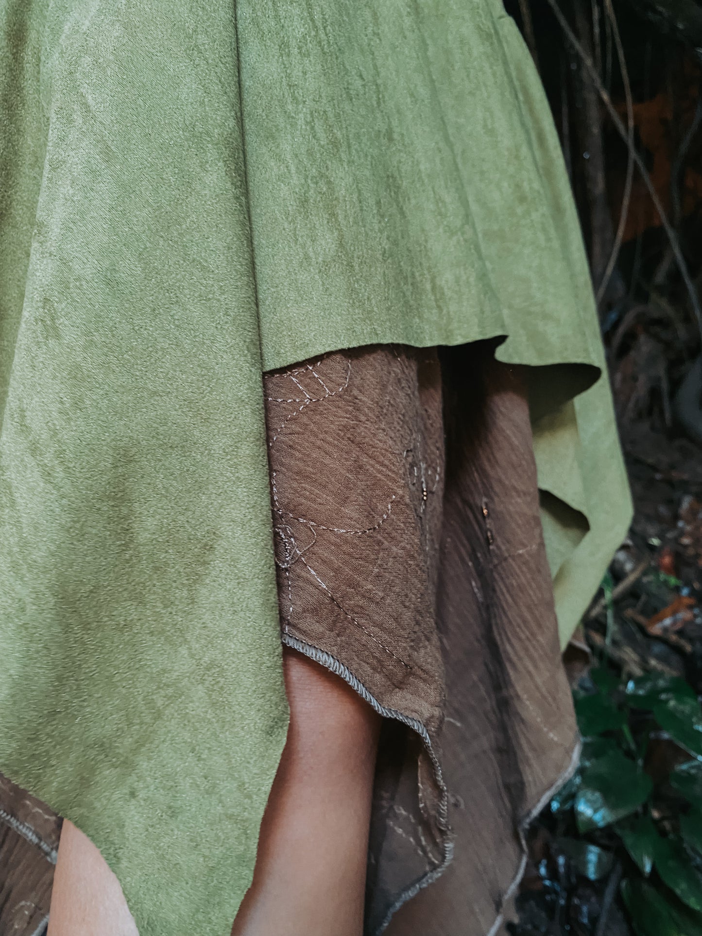 Gypsy Pointed Skirt - Dark Green with Earthy Suede