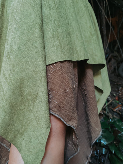 Gypsy Pointed Skirt - Dark Green with Earthy Suede