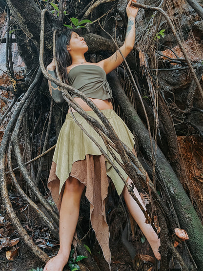 Gypsy Pointed Skirt - Dark Green with Earthy Suede