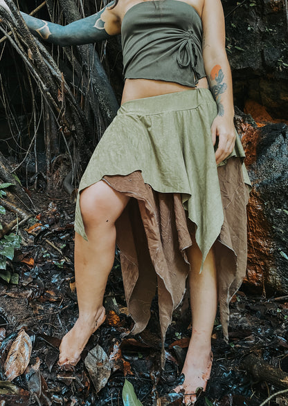 Gypsy Pointed Skirt - Dark Green with Earthy Suede
