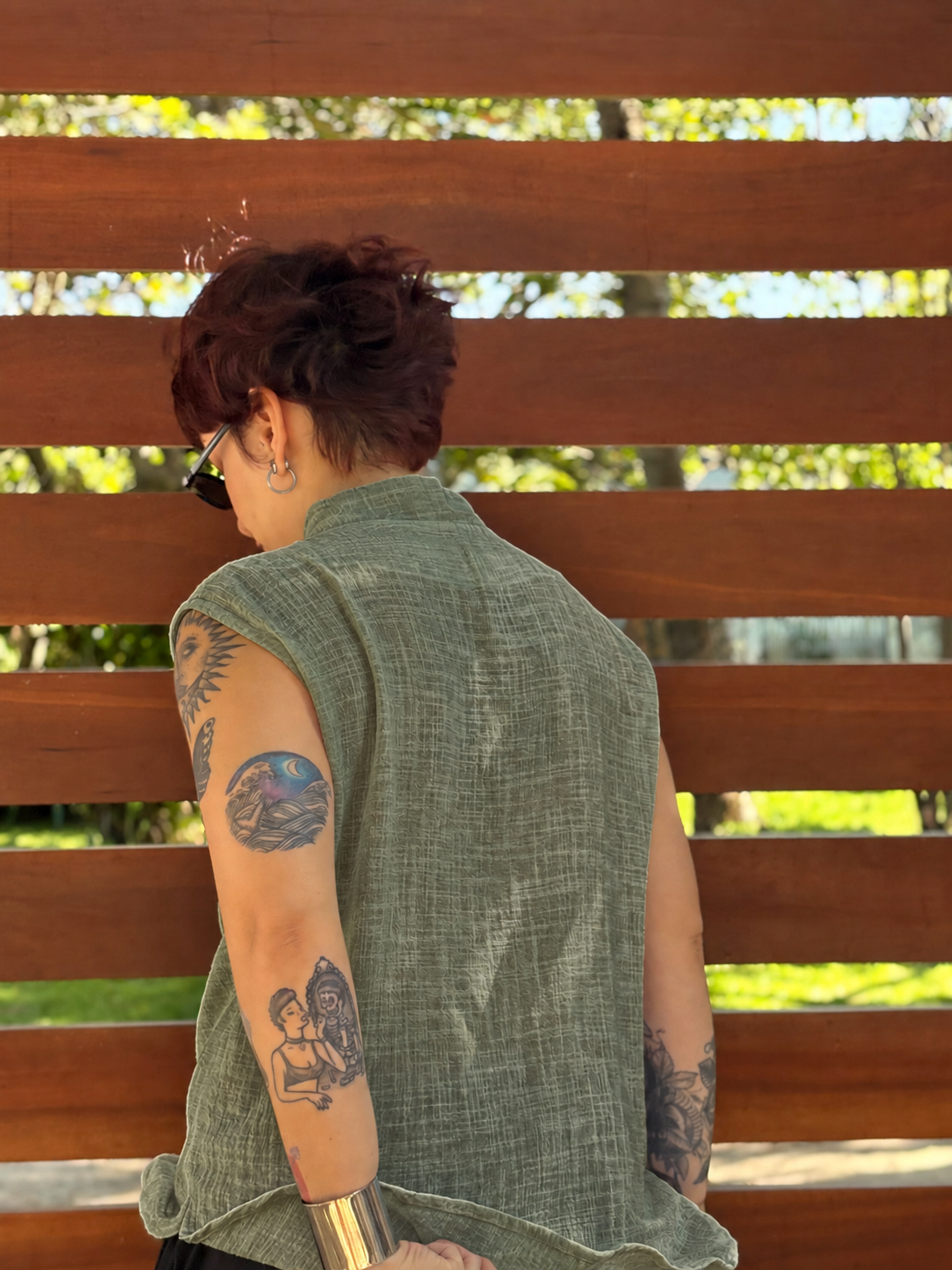 Túnica Buddha - Gaze de Algodão Verde Militar