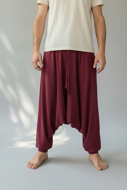 Calça Goa Vinho em algodão penteado da Goa Nomads, com bolso lateral e cordão na cintura. Toque macio e alta durabilidade.