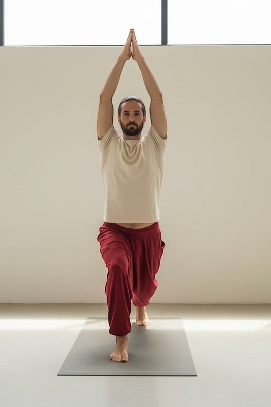 Calça Goa Vinho em algodão penteado da Goa Nomads, com bolso lateral e cordão na cintura, ideal para yoga.