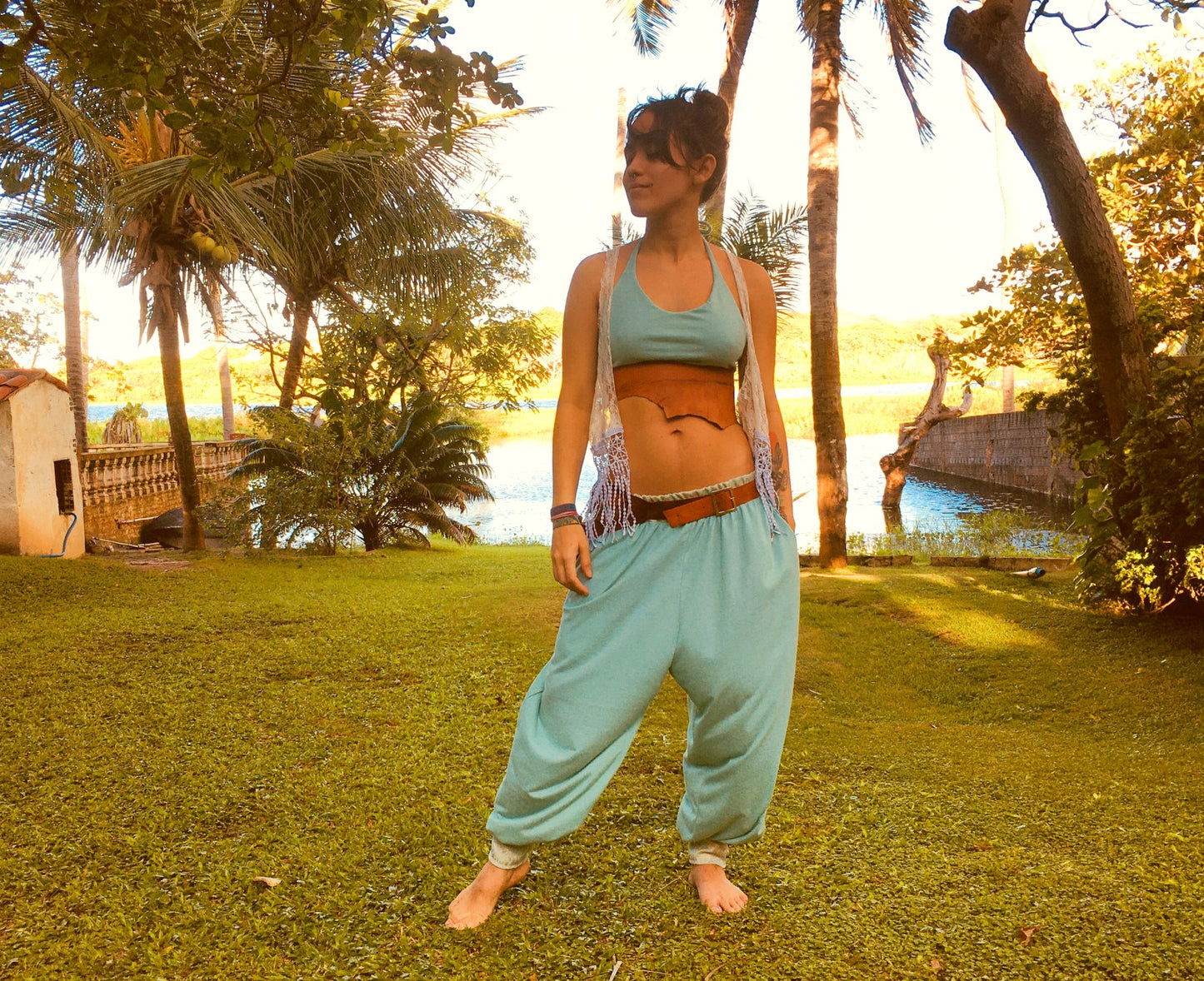 Calça Hindu em Malha Ecológica - Verde Água