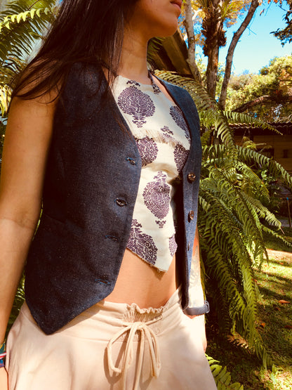Colete Jeans com Renda