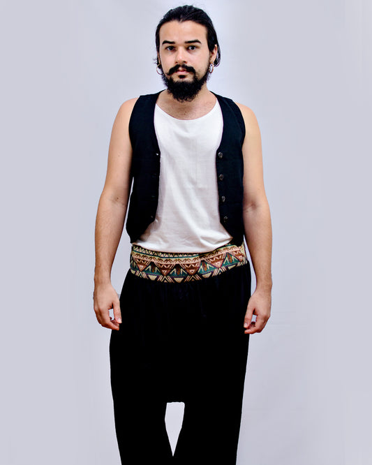 Rustic Vest in Black Linen