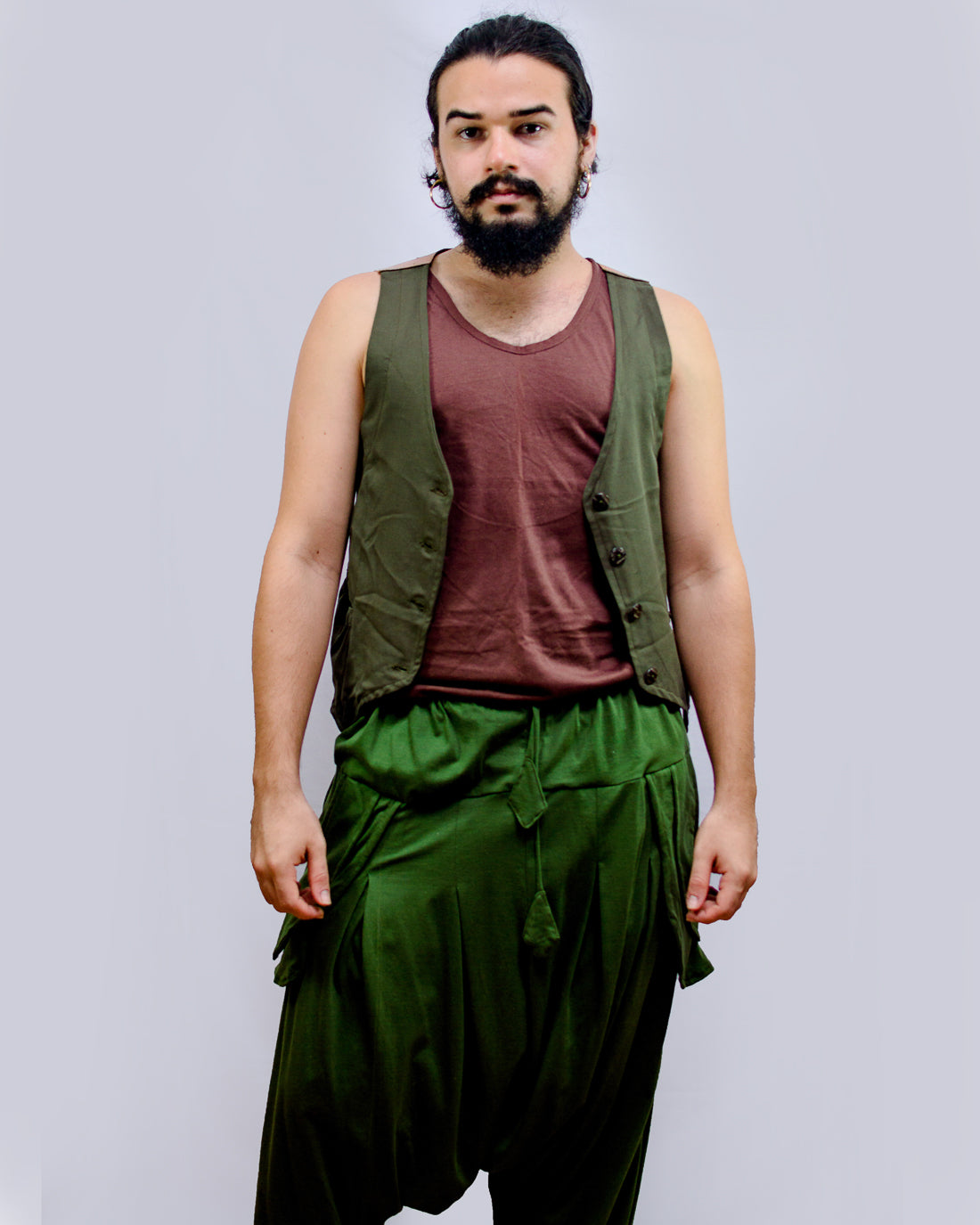Green Rustic Vest with Leather