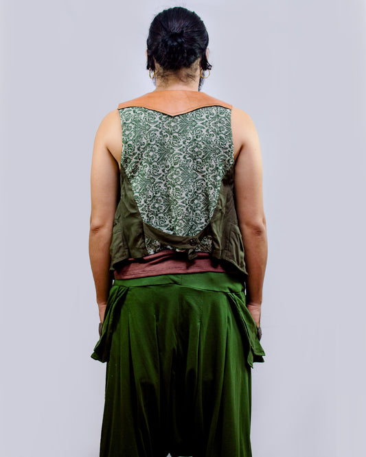 Green Rustic Vest with Leather