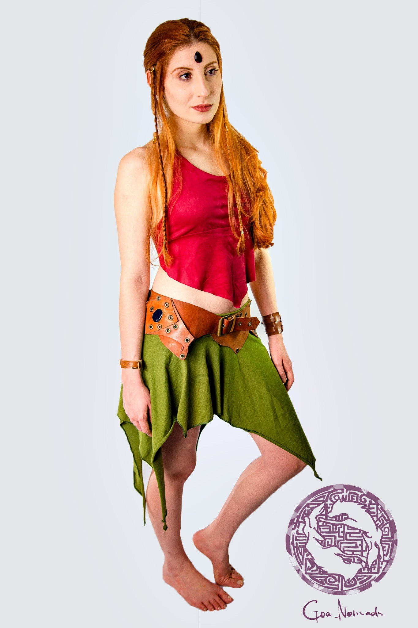 Gypsy Pointed Mini Skirt - Ecological Garden Green
