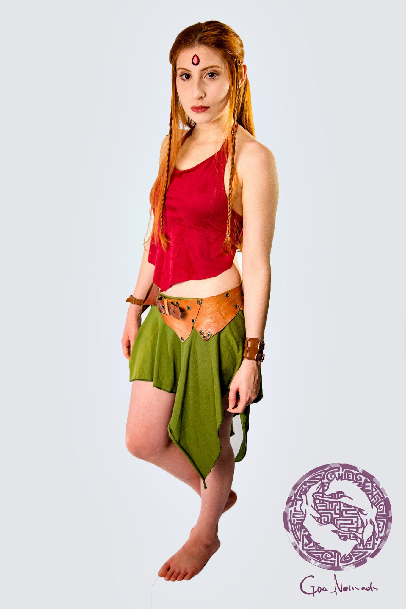 Gypsy Pointed Mini Skirt - Ecological Garden Green