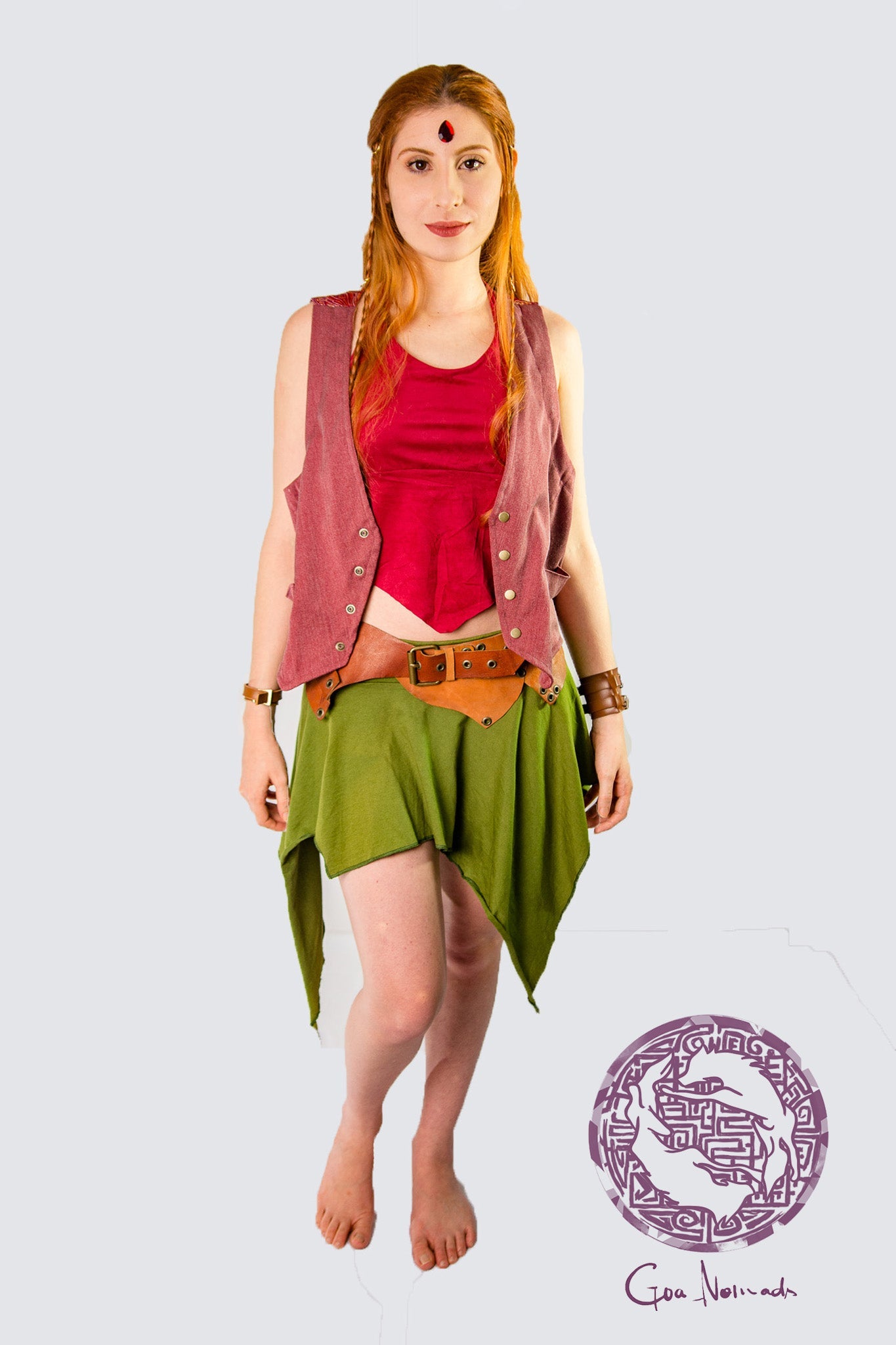 Gypsy Pointed Mini Skirt - Ecological Garden Green