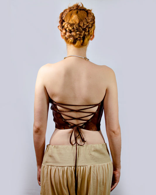 Bare Costa Leather Top - Brown Lace