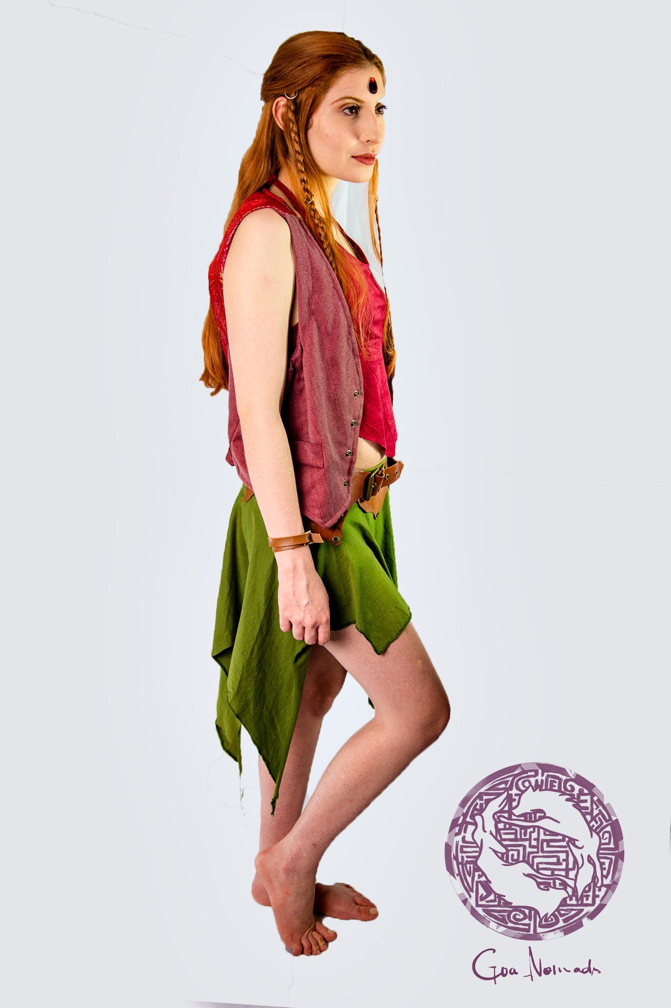 Gypsy Pointed Mini Skirt - Ecological Garden Green