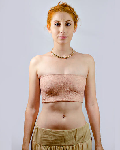 Nude Leather Top - Pink Lace