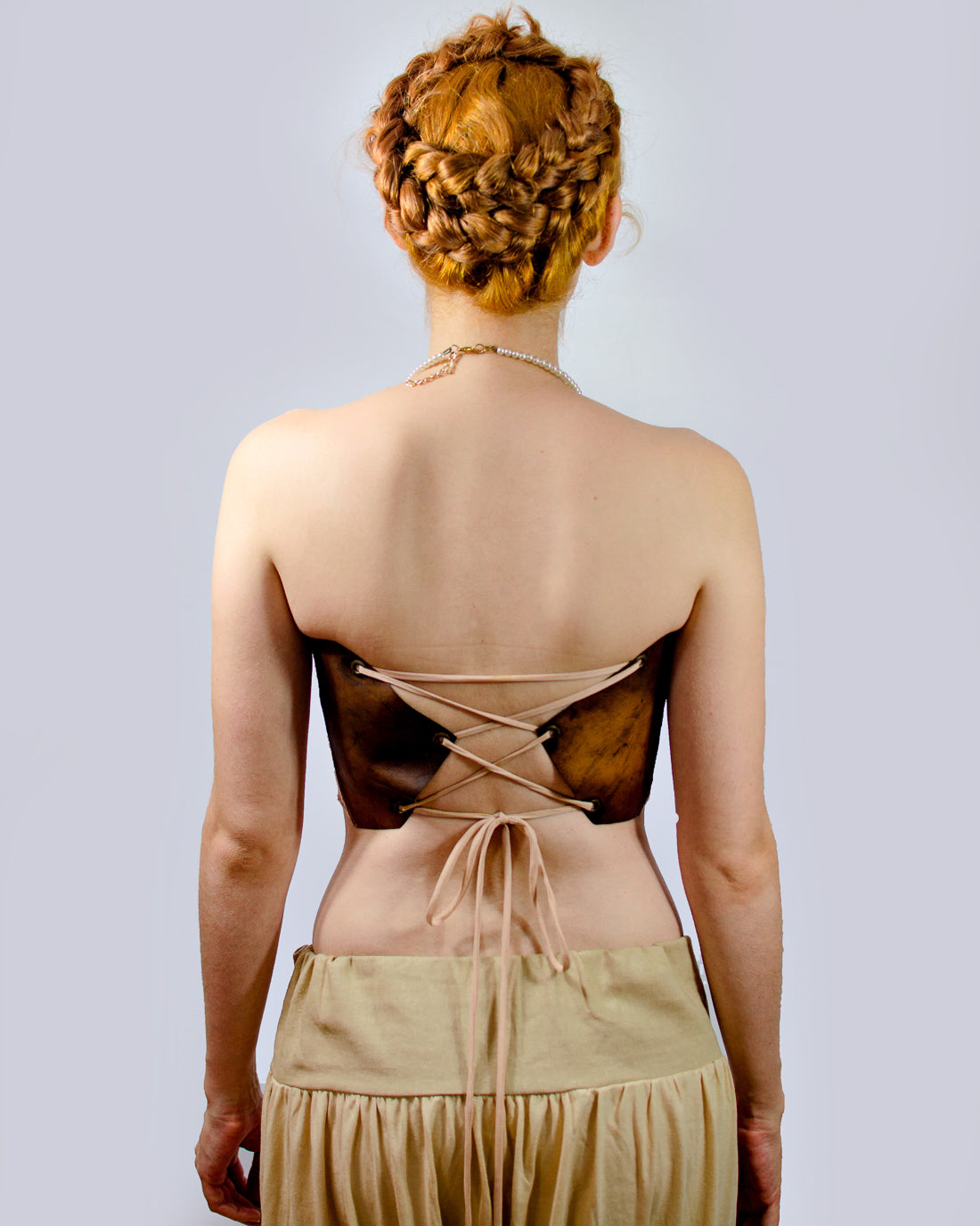 Nude Leather Top - Pink Lace