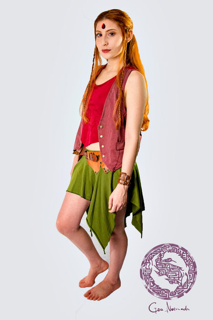 Gypsy Pointed Mini Skirt - Ecological Garden Green