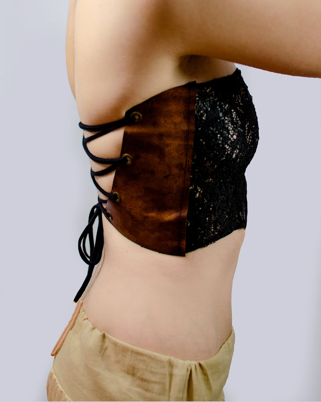 Nude Leather Top - Lace Black