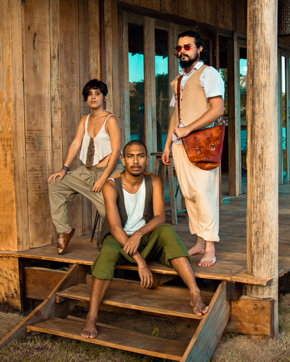 Blusa Goa em Camurça com Renda - Natural