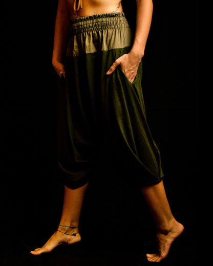 Calça Samurai - Verde Escuro Eco c. Linho