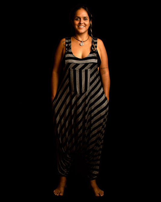 Pachamama Jumpsuit - Black Striped 