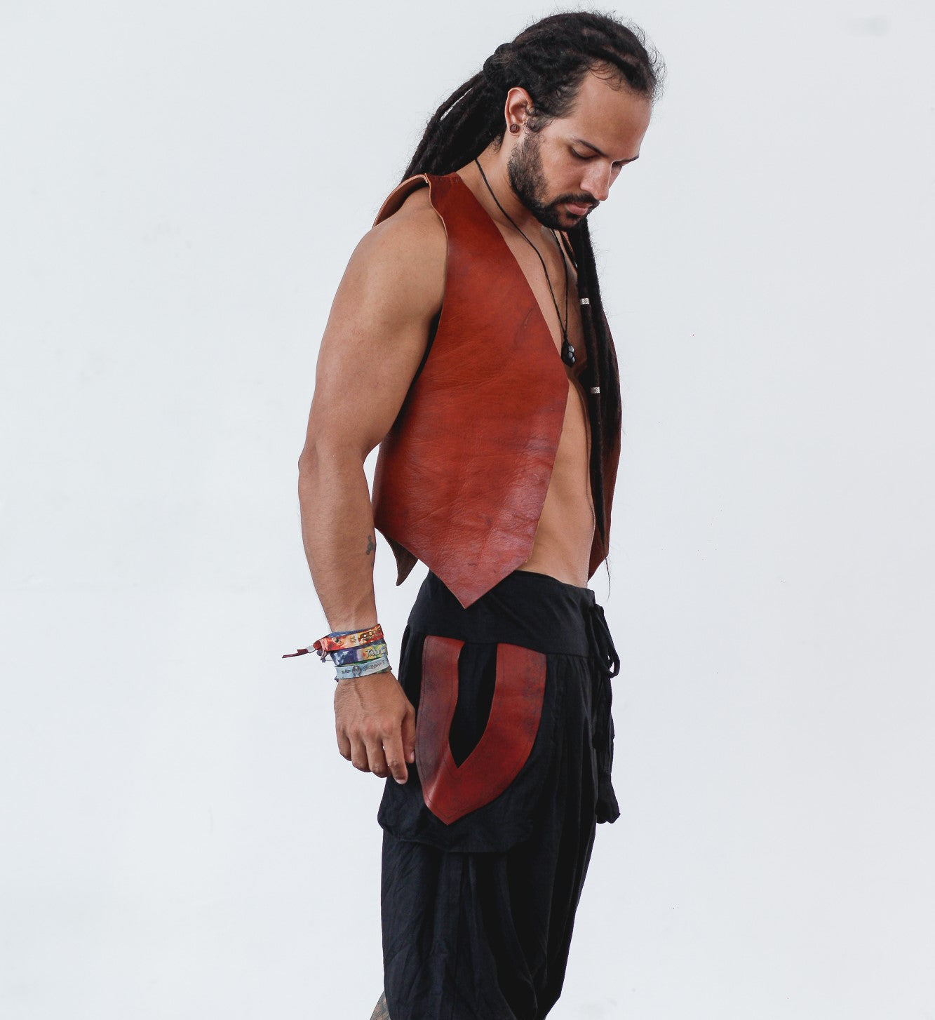 Om Pants - Black with Leather Pocket