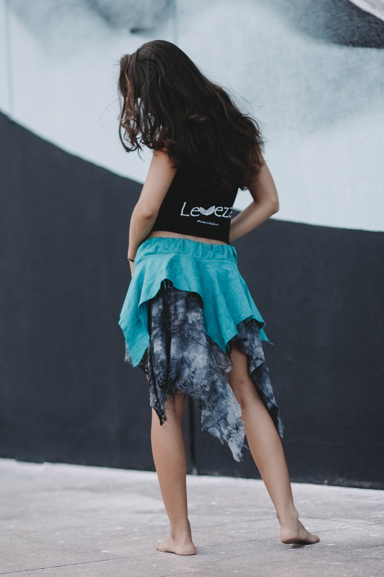 Saia Cigana de Pontas Azul com Preto