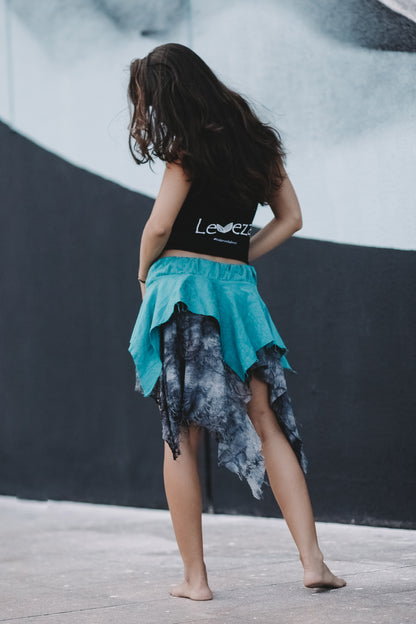 Saia Cigana de Pontas Azul com Preto