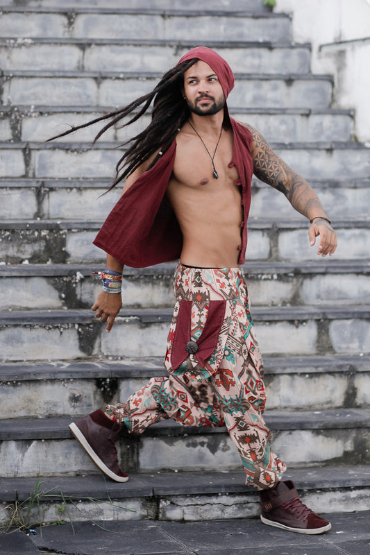 Colete Samurai em Linho Vinho