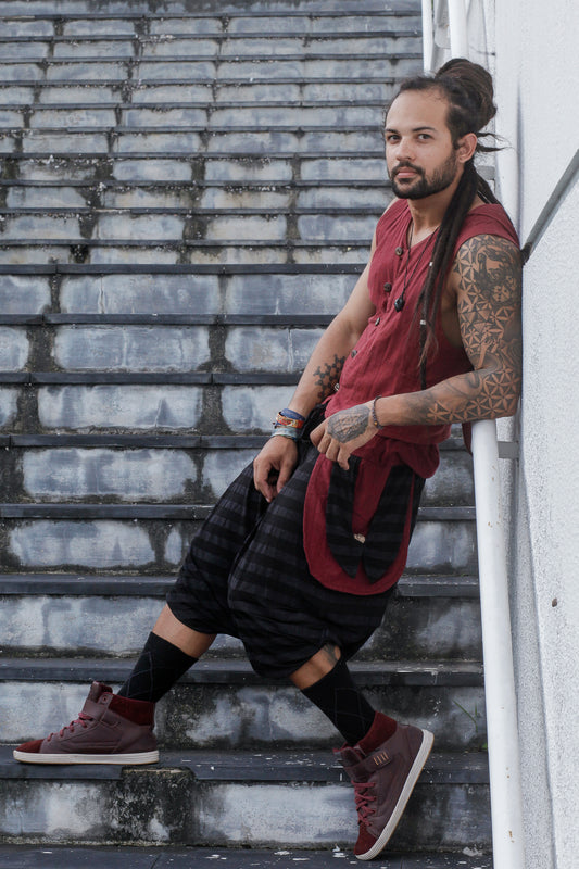 Colete Samurai em Linho Vinho